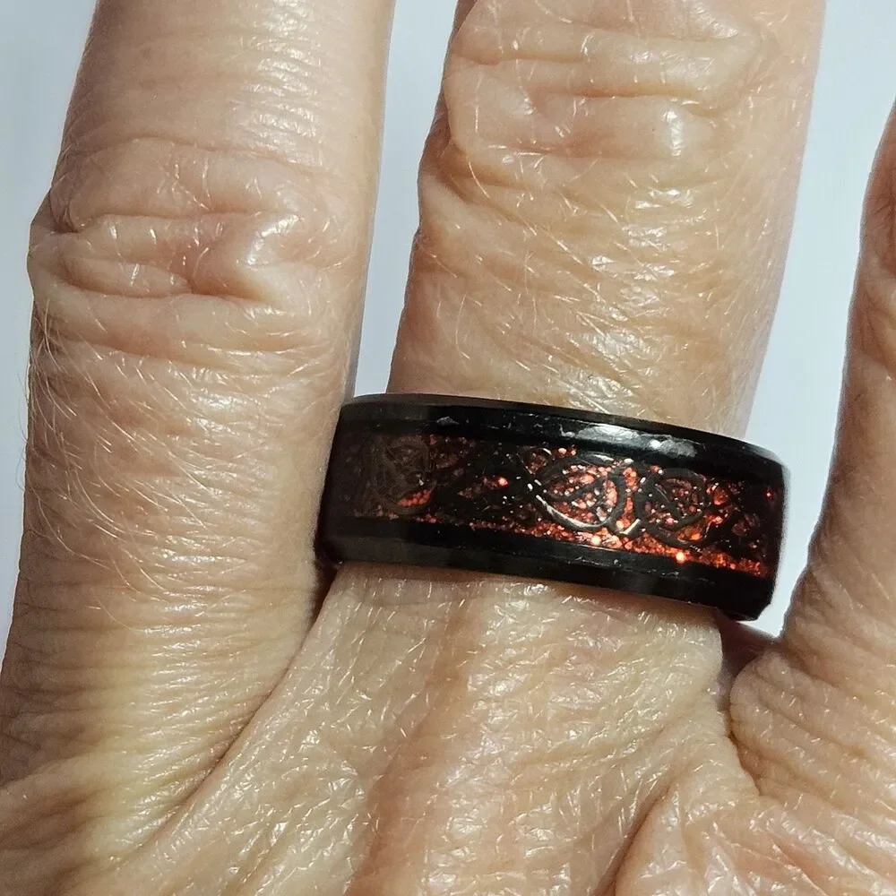 Men's Stainless Steel Celtic Dragon Ring Size 8 Red On Black